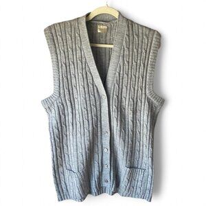 VTG Mens Gray Cable Knit Button Down Sweater Vest with Pockets XL